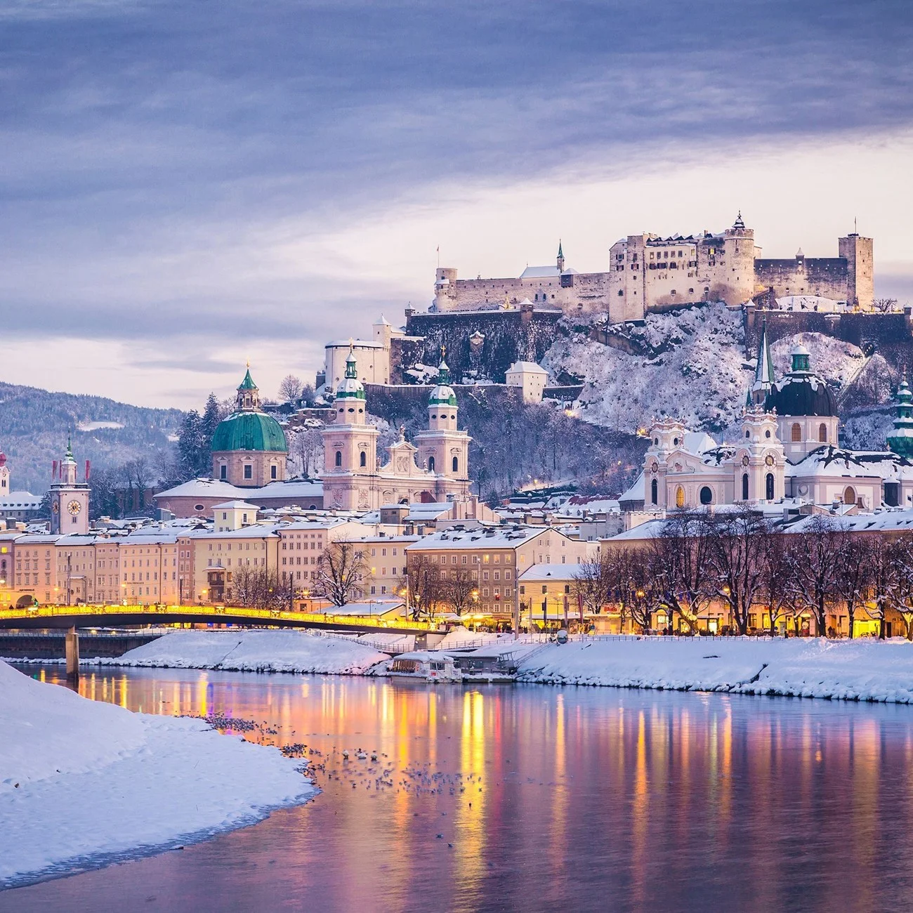 Salzburg old town and fortress during winter