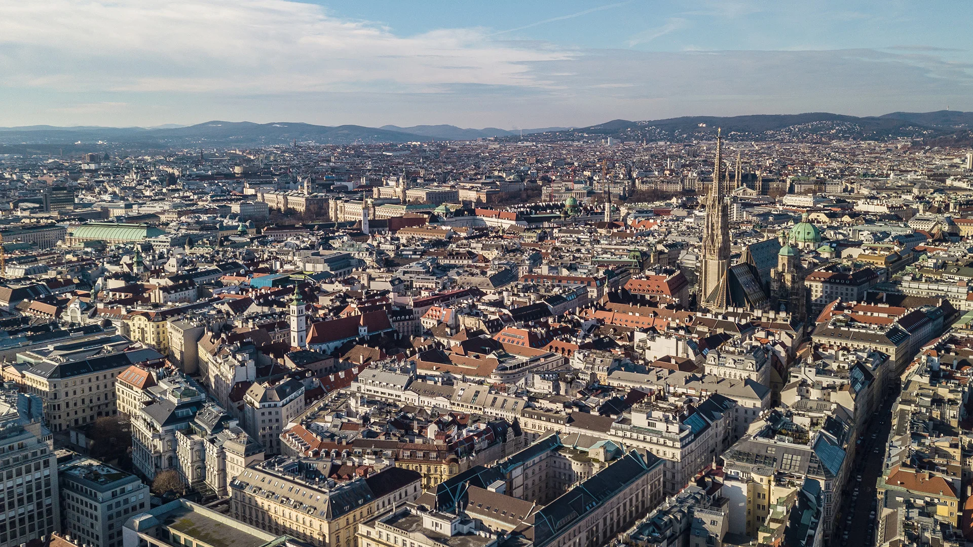 Aerial view across central Vienna