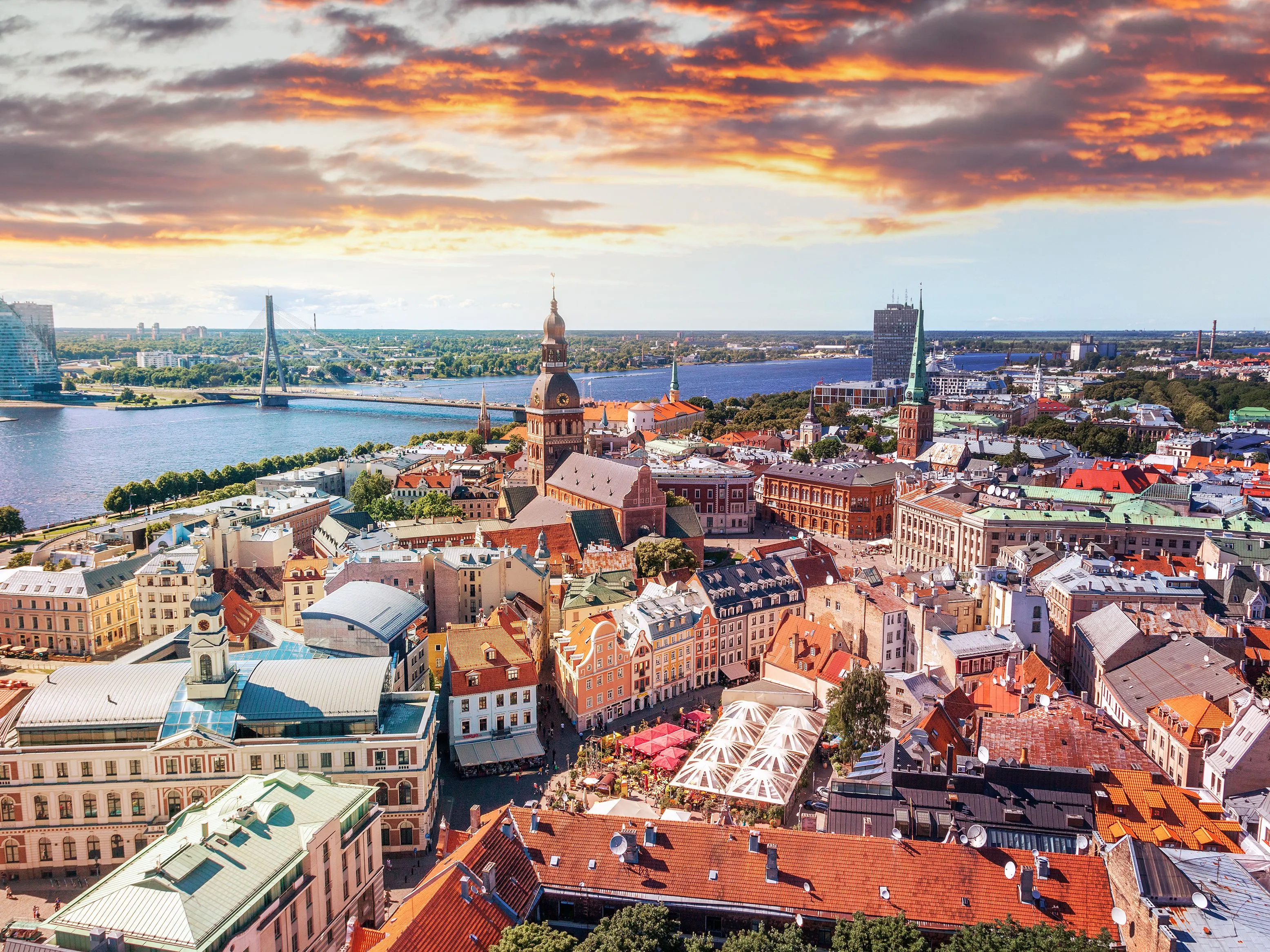 Riga skyline and old town beside the Daugava River