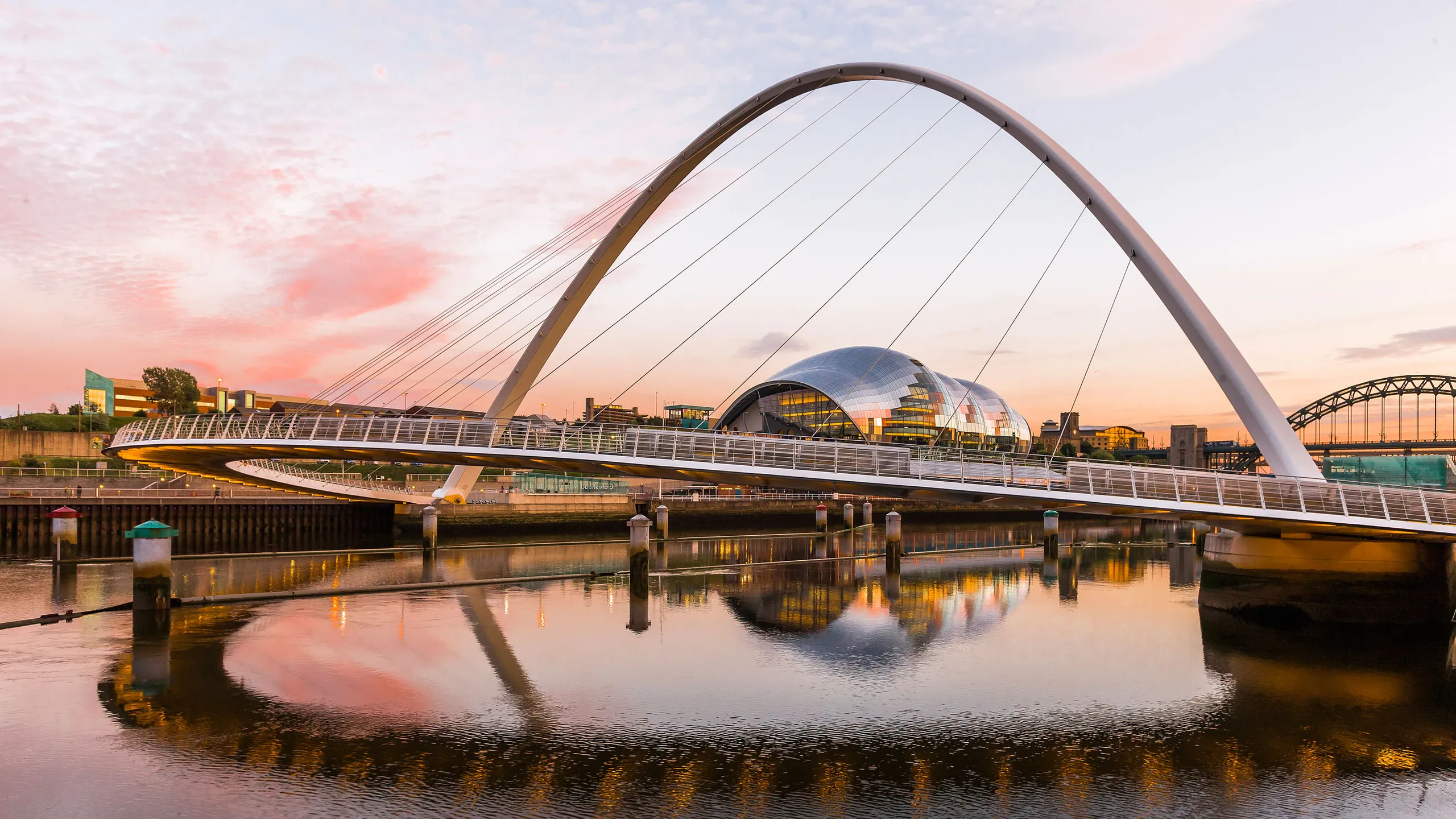 Newcastle quayside bridges over the River Tyne at sunset