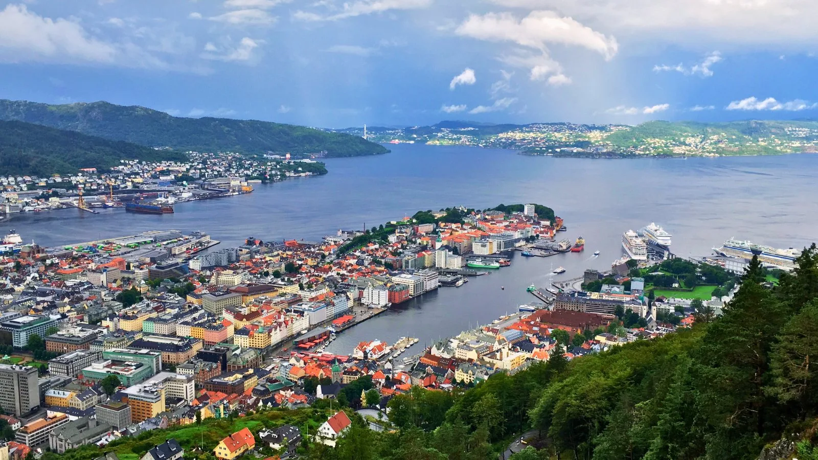 View across Bergen and the fjord from Floyen in Norway