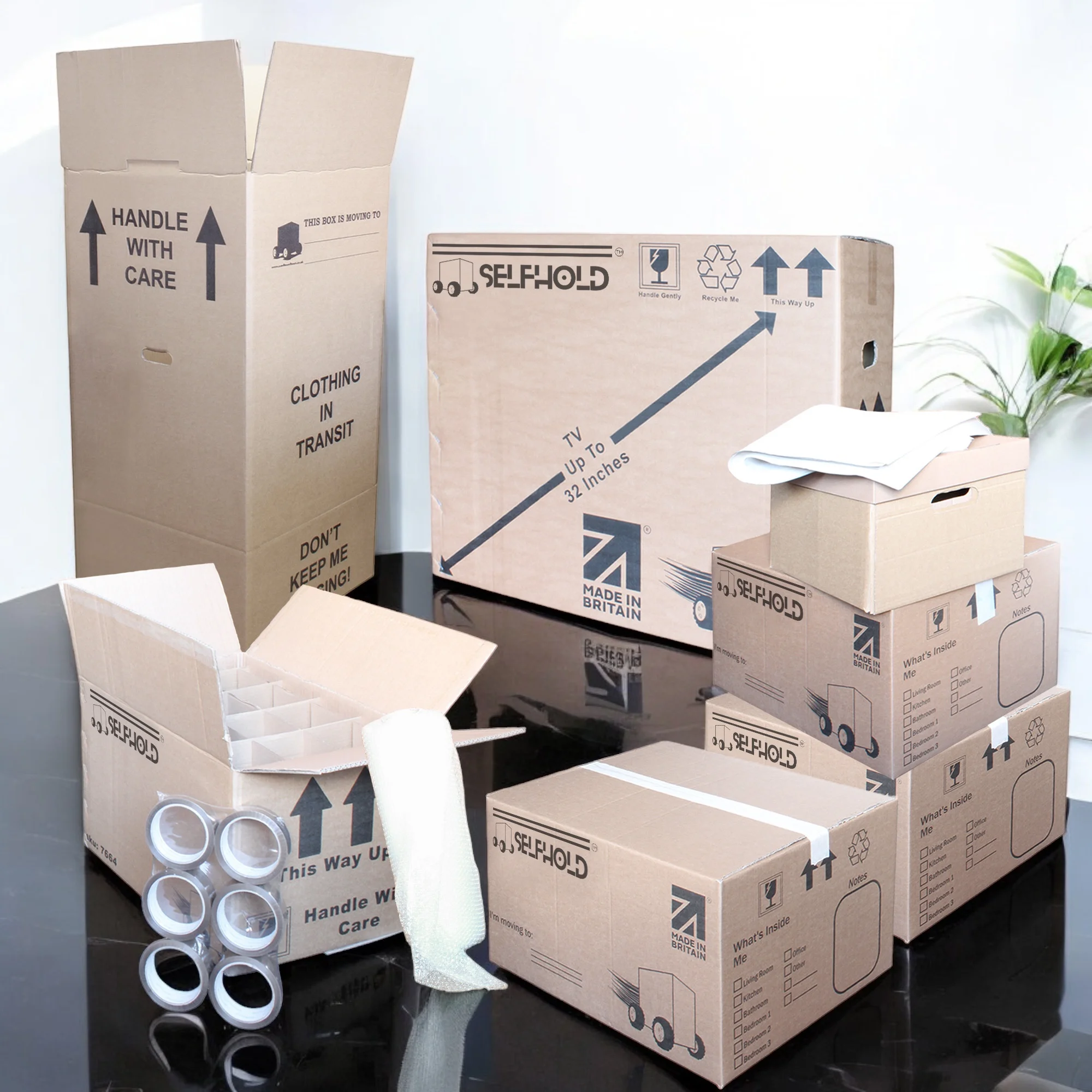 Professional moving boxes, wardrobe cartons and packing materials