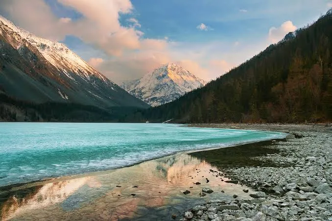 Mountain lake landscape in Russia