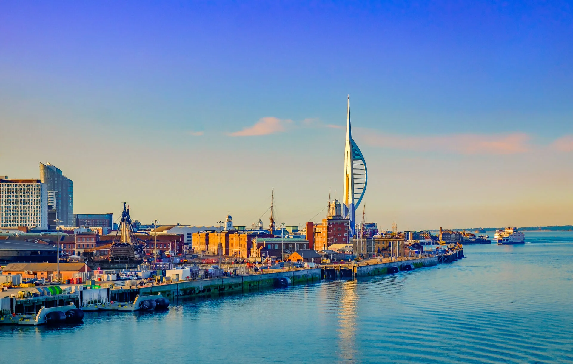 Portsmouth Harbour and Spinnaker Tower at sunset