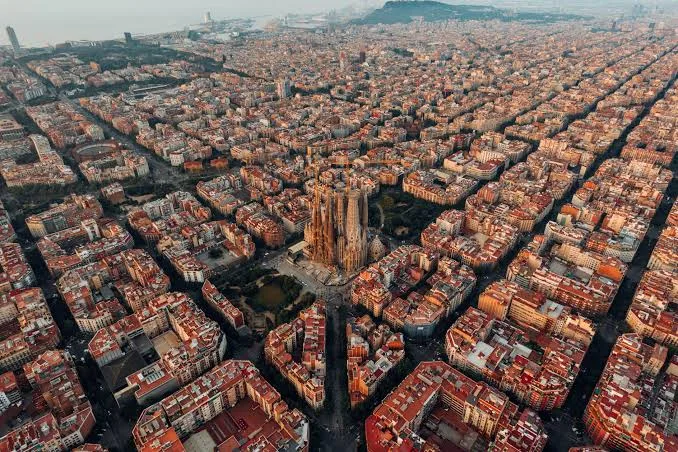 Barcelona aerial view with the Sagrada Familia