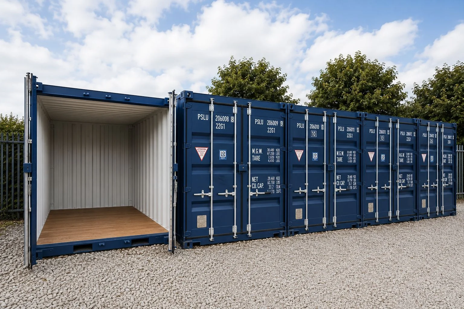 Open blue storage containers ready for household storage