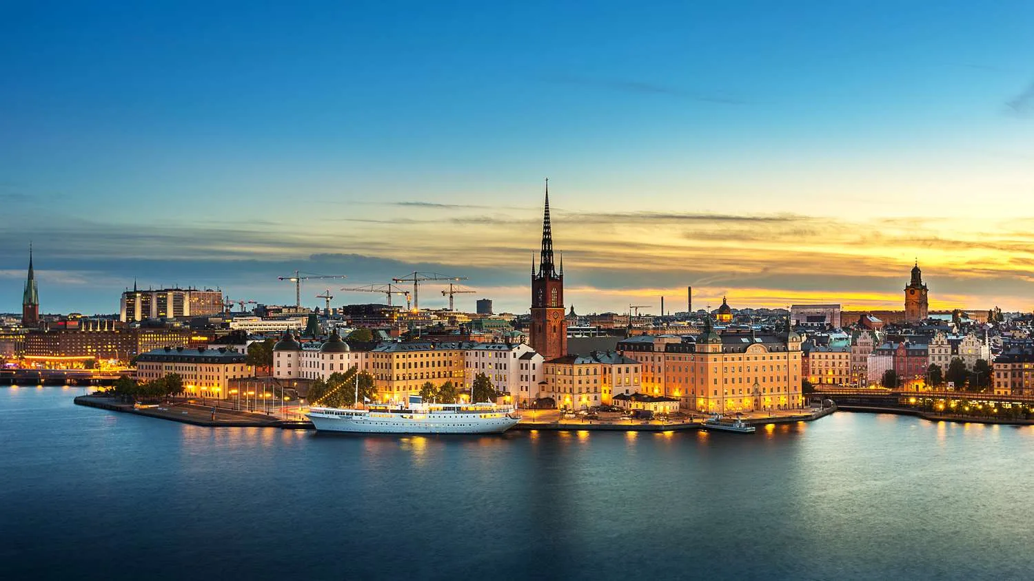 Stockholm waterfront and old town at sunset